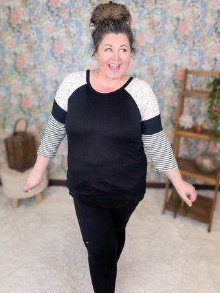 2- Long Sleeve Tops Janie 3/4 Sleeve Ditsy Floral Shoulder Raglan (2 Colors) plus size clothing
