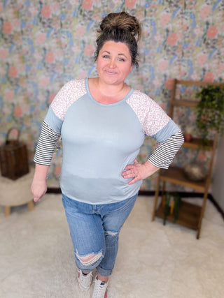 2- Long Sleeve Tops Janie 3/4 Sleeve Ditsy Floral Shoulder Raglan (2 Colors) plus size clothing