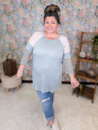 2- Long Sleeve Tops Janie 3/4 Sleeve Ditsy Floral Shoulder Raglan (2 Colors) plus size clothing