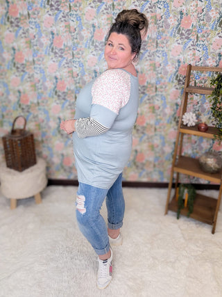 2- Long Sleeve Tops Janie 3/4 Sleeve Ditsy Floral Shoulder Raglan (2 Colors) plus size clothing