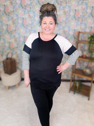 2- Long Sleeve Tops Janie 3/4 Sleeve Ditsy Floral Shoulder Raglan (2 Colors) plus size clothing