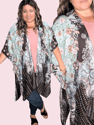 Janis Paisley + Floral Kimono in Mint Chocolate-KIMONO-urbanista-Styled by Stacked - A Plus Size Women's Boutique in Lakeville, MN