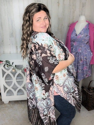 Janis Paisley + Floral Kimono in Mint Chocolate-KIMONO-urbanista-Styled by Stacked - A Plus Size Women's Boutique in Lakeville, MN