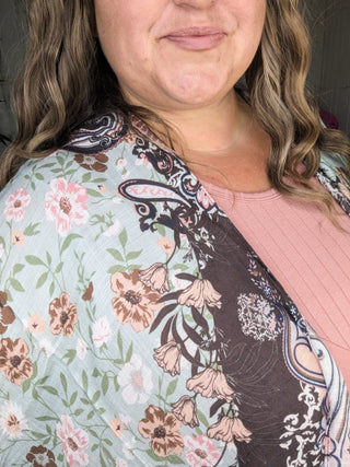 Janis Paisley + Floral Kimono in Mint Chocolate-KIMONO-urbanista-Styled by Stacked - A Plus Size Women's Boutique in Lakeville, MN