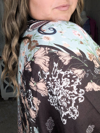 Janis Paisley + Floral Kimono in Mint Chocolate-KIMONO-urbanista-Styled by Stacked - A Plus Size Women's Boutique in Lakeville, MN