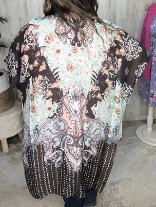 Janis Paisley + Floral Kimono in Mint Chocolate-KIMONO-urbanista-Styled by Stacked - A Plus Size Women's Boutique in Lakeville, MN