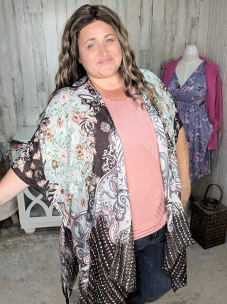 Janis Paisley + Floral Kimono in Mint Chocolate-KIMONO-urbanista-Styled by Stacked - A Plus Size Women's Boutique in Lakeville, MN