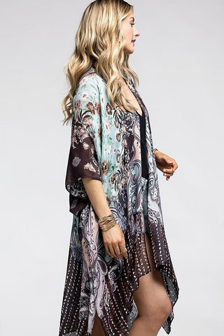 Janis Paisley + Floral Kimono in Mint Chocolate-KIMONO-urbanista-Styled by Stacked - A Plus Size Women's Boutique in Lakeville, MN