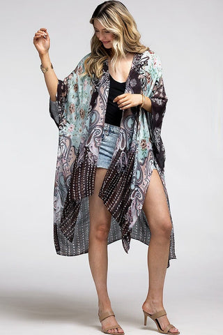 Janis Paisley + Floral Kimono in Mint Chocolate-KIMONO-urbanista-Styled by Stacked - A Plus Size Women's Boutique in Lakeville, MN