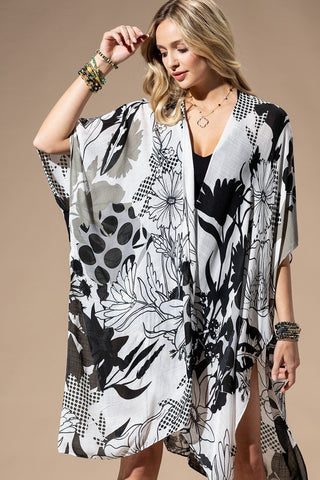 Jax Gray, Black + Faded Olive Kimono in Sketched Floral + Dots-4- Overlayer Tops-urbanista-Styled by Stacked - A Plus Size Women's Boutique in Lakeville, MN