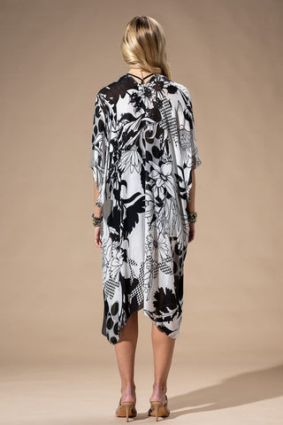 Jax Gray, Black + Faded Olive Kimono in Sketched Floral + Dots-4- Overlayer Tops-urbanista-Styled by Stacked - A Plus Size Women's Boutique in Lakeville, MN