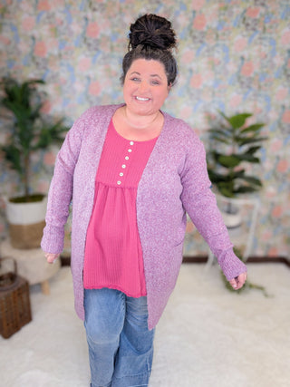 Jaycee Lace Trim Flowy Button Tank in Waffle Solids-1- ShortSlv/Slvless Tops-sweet lovely by jen-Styled by Stacked - A Plus Size Women's Boutique in Lakeville, MN