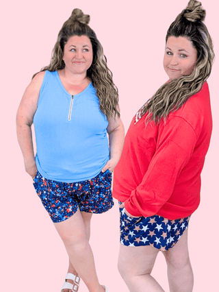 10- Bottoms Non-Denim Jaymee Drawstring Lounge Shorts in Americana plus size clothing