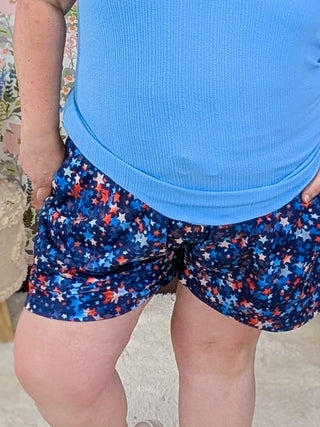 10- Bottoms Non-Denim Jaymee Drawstring Lounge Shorts in Americana plus size clothing