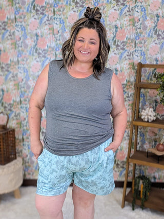 10- Bottoms Non-Denim Jaymee Pull On Shorts in Florals plus size clothing