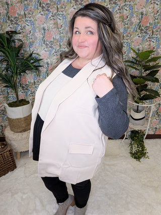Jenna Vest Blazer w/Pockets (2 COLORS)-4- Overlayer Tops-WHITE BIRCH-Styled by Stacked - A Plus Size Women's Boutique in Lakeville, MN