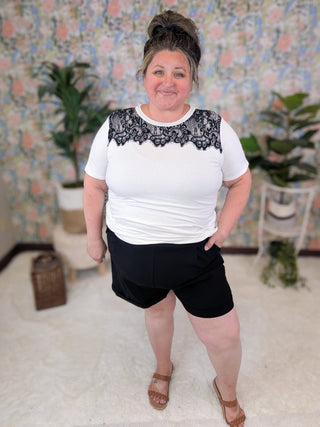 Brighton Lace Topped Short Sleeve Tee (3 Colors)-1- ShortSlv/Slvless Tops-HEIMISH-Styled by Stacked - A Plus Size Women's Boutique in Lakeville, MN