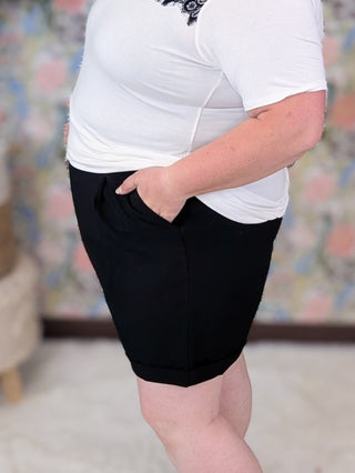 Jennalynn Trouser Shorts in Neutrals-10- Bottoms Non-Denim-WHITE BIRCH-Styled by Stacked - A Plus Size Women's Boutique in Lakeville, MN