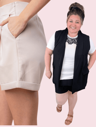 Jennalynn Trouser Shorts in Neutrals-10- Bottoms Non-Denim-WHITE BIRCH-Styled by Stacked - A Plus Size Women's Boutique in Lakeville, MN