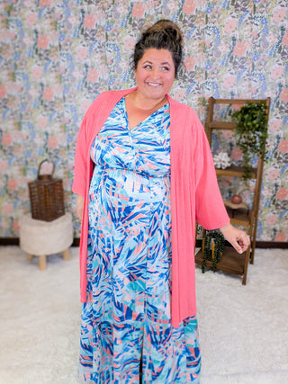 11- Dress/Romp/Jump Jessa Surplice Maxi Dress in Aqua Painted Leaf plus size clothing