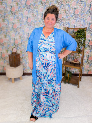11- Dress/Romp/Jump Jessa Surplice Maxi Dress in Aqua Painted Leaf plus size clothing