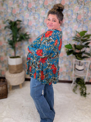 Jessie Double Tiered Scoopneck Floral Long Sleeve-2- Long Sleeve Tops-BE STAGE-Styled by Stacked - A Plus Size Women's Boutique in Lakeville, MN
