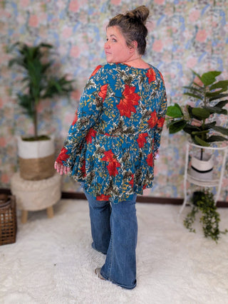 Jessie Double Tiered Scoopneck Floral Long Sleeve-2- Long Sleeve Tops-BE STAGE-Styled by Stacked - A Plus Size Women's Boutique in Lakeville, MN