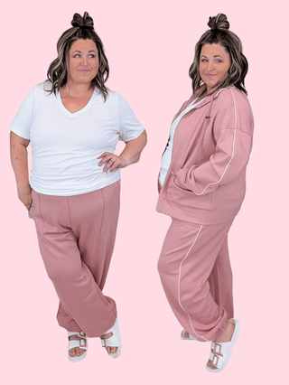 10- Bottoms Non-Denim Joanie Scuba Joggers in Mauve plus size clothing
