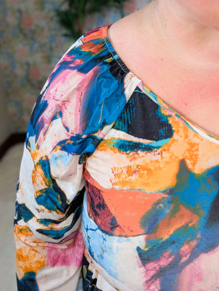 Jocelyn Modified Sweetheart Long Sleeve Babydoll in Color Splash-2- Long Sleeve Tops-HEIMISH-Styled by Stacked - A Plus Size Women's Boutique in Lakeville, MN