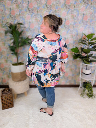 Jocelyn Modified Sweetheart Long Sleeve Babydoll in Color Splash-2- Long Sleeve Tops-HEIMISH-Styled by Stacked - A Plus Size Women's Boutique in Lakeville, MN