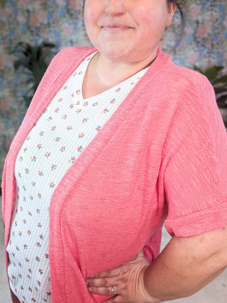 Cameron Short Sleeve Dolman Cardigan w/Pockets in Coral Pink-4- Overlayer Tops-HEIMISH-Styled by Stacked - A Plus Size Women's Boutique in Lakeville, MN
