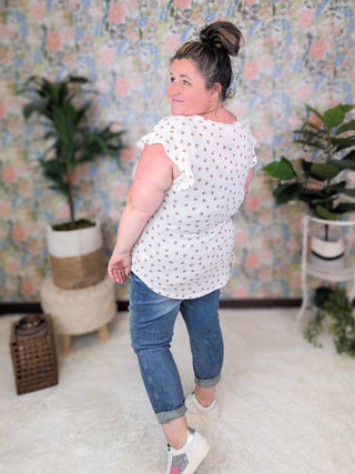 Johnna Ditsy Floral Flutter Sleeve Top in Ivory-1- ShortSlv/Slvless Tops-HEIMISH-Styled by Stacked - A Plus Size Women's Boutique in Lakeville, MN