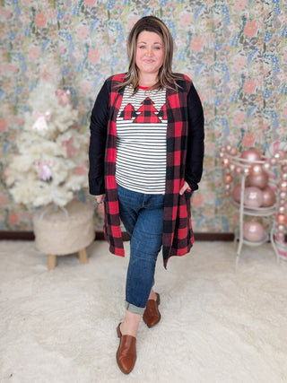 Jolie Buffalo Plaid Cardigan w/Black Sleeves-4- Overlayer Tops-Shopin LA-Styled by Stacked - A Plus Size Women's Boutique in Lakeville, MN