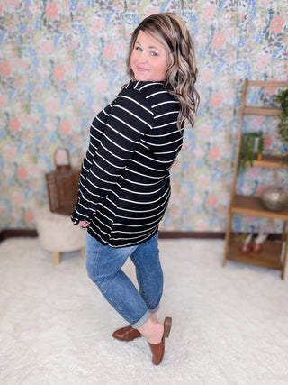 Jonah Black Striped Tunic w/Heart Accent-2- Long Sleeve Tops-HEIMISH-Styled by Stacked - A Plus Size Women's Boutique in Lakeville, MN