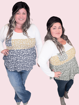 Josephine Floral Blocked Shaping Top-2- Long Sleeve Tops-BE STAGE-Styled by Stacked - A Plus Size Women's Boutique in Lakeville, MN