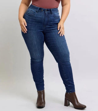 Judy Blue Adjustable Waist Darkwash Skinny-9- Bottoms Denim-Judy Blue-Styled by Stacked - A Plus Size Women's Boutique in Lakeville, MN