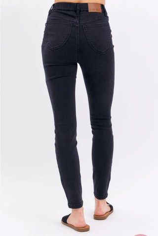 Judy Blue Black Shield Pocket Skinny Jeggings-9- Bottoms Denim-Judy Blue-Styled by Stacked - A Plus Size Women's Boutique in Lakeville, MN