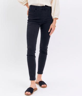 Judy Blue Black Shield Pocket Skinny Jeggings-9- Bottoms Denim-Judy Blue-Styled by Stacked - A Plus Size Women's Boutique in Lakeville, MN