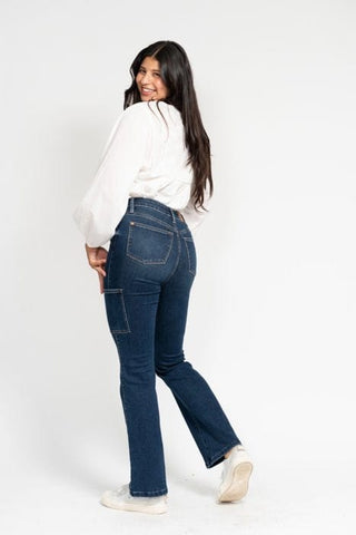 Judy Blue Cargo Pocket Darkwash Bootcut Jeans-9- Bottoms Denim-Judy Blue-Styled by Stacked - A Plus Size Women's Boutique in Lakeville, MN