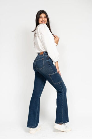 Judy Blue Cargo Pocket Darkwash Bootcut Jeans-9- Bottoms Denim-Judy Blue-Styled by Stacked - A Plus Size Women's Boutique in Lakeville, MN