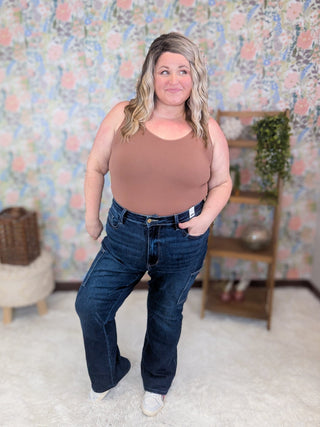 Judy Blue Cargo Pocket Darkwash Bootcut Jeans-9- Bottoms Denim-Judy Blue-Styled by Stacked - A Plus Size Women's Boutique in Lakeville, MN