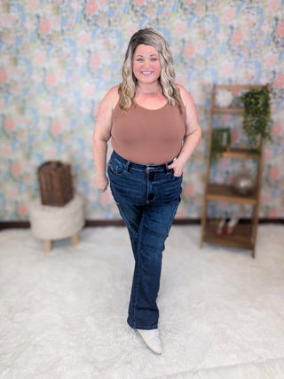 Judy Blue Cargo Pocket Darkwash Bootcut Jeans-9- Bottoms Denim-Judy Blue-Styled by Stacked - A Plus Size Women's Boutique in Lakeville, MN