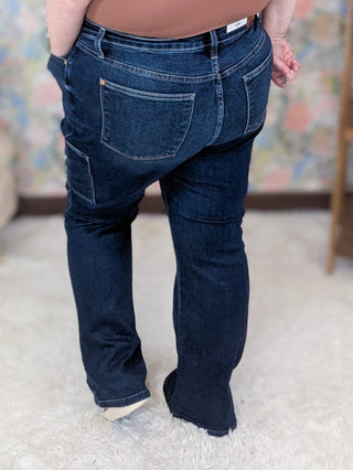 Judy Blue Cargo Pocket Darkwash Bootcut Jeans-9- Bottoms Denim-Judy Blue-Styled by Stacked - A Plus Size Women's Boutique in Lakeville, MN