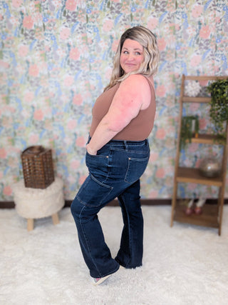 Judy Blue Cargo Pocket Darkwash Bootcut Jeans-9- Bottoms Denim-Judy Blue-Styled by Stacked - A Plus Size Women's Boutique in Lakeville, MN