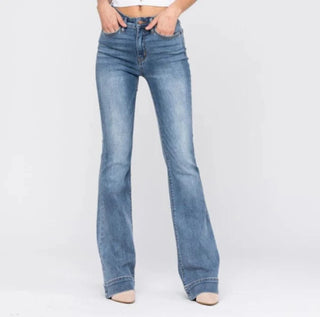 Judy Blue Classic Non-Distressed Trouser Flare-9- Bottoms Denim-Judy Blue-Styled by Stacked - A Plus Size Women's Boutique in Lakeville, MN