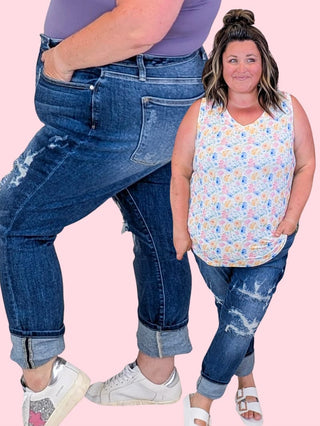 9- Bottoms Denim Judy Blue Cuffed Distressed Slim Fit Jeans plus size clothing