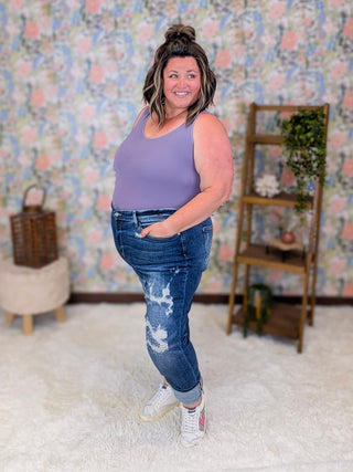 9- Bottoms Denim Judy Blue Cuffed Distressed Slim Fit Jeans plus size clothing
