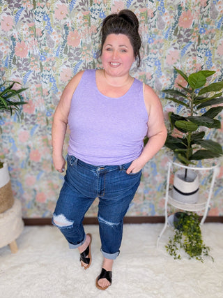 Judy Blue Darkwash Distressed Cuff Slim Fit Jeans-9- Bottoms Denim-Judy Blue-Styled by Stacked - A Plus Size Women's Boutique in Lakeville, MN