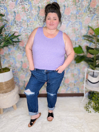 Judy Blue Darkwash Distressed Cuff Slim Fit Jeans-9- Bottoms Denim-Judy Blue-Styled by Stacked - A Plus Size Women's Boutique in Lakeville, MN