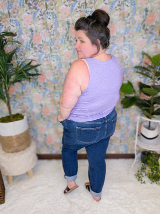 Judy Blue Darkwash Distressed Cuff Slim Fit Jeans-9- Bottoms Denim-Judy Blue-Styled by Stacked - A Plus Size Women's Boutique in Lakeville, MN